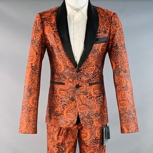 MARCELL VON BERLIN Size 38 Viper Orange Black Jacquard Shawl Lapel Cuffed Suit